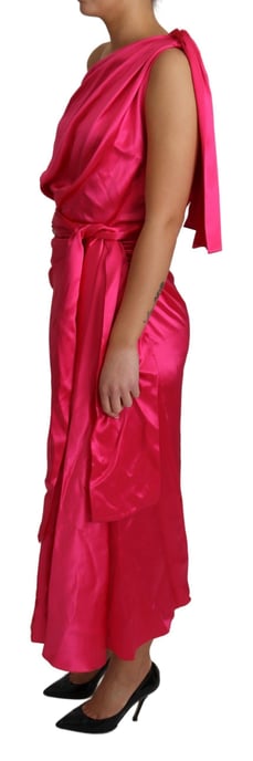 Ein-Schulter Wickel-Satin-Midi-Kleid - Image 3
