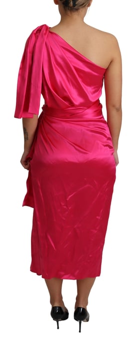 Ein-Schulter Wickel-Satin-Midi-Kleid - Image 4