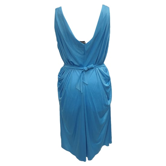 Boutique Moschino V-Ausschnitt Midi-Kleid mit Bindegürtel aus blauer Acetat - Image 3