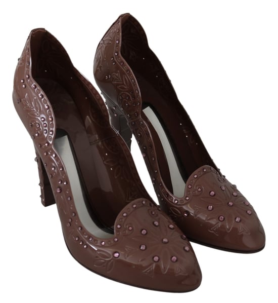 Dolce & Gabbana Braune Floral Kristallabsätze CINDERELLA Schuhe - Image 5