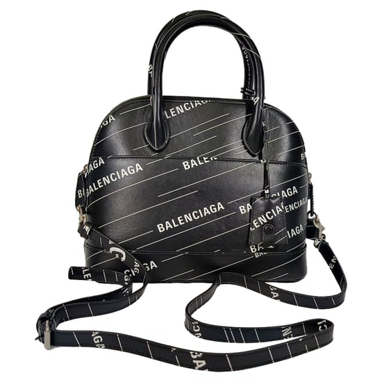 Balenciaga Kleine Logo Ville Bedruckte Tasche aus schwarzem Leder - Image 1