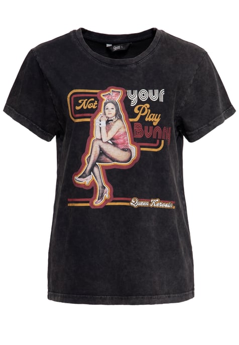 Queen Kerosin Damen Acidwashed Boyfriend T-Shirt Not your Playbunny - Image 1