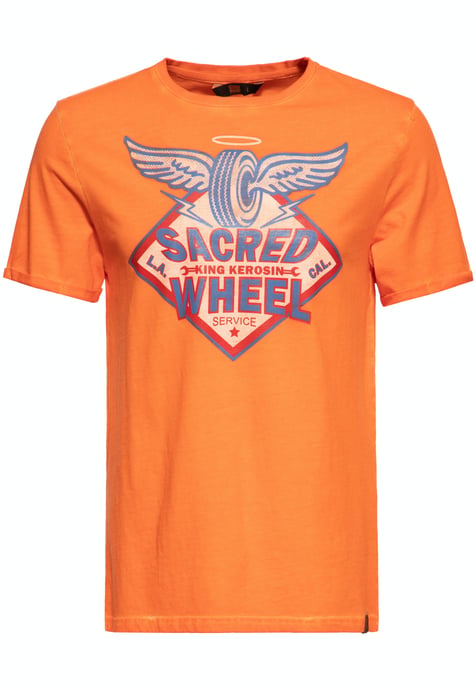 King Kerosin Herren Oil Washed T-Shirt Sacred Wheel - Image 1