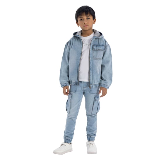 Minoti - Jacke für Jungen, Durchgehender Reißverschluss, Denim (Hellblau) - Image 4