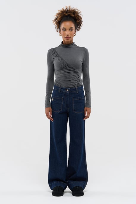 BENU Damen Dunkelblaue Wide Leg Jeans - Image 4