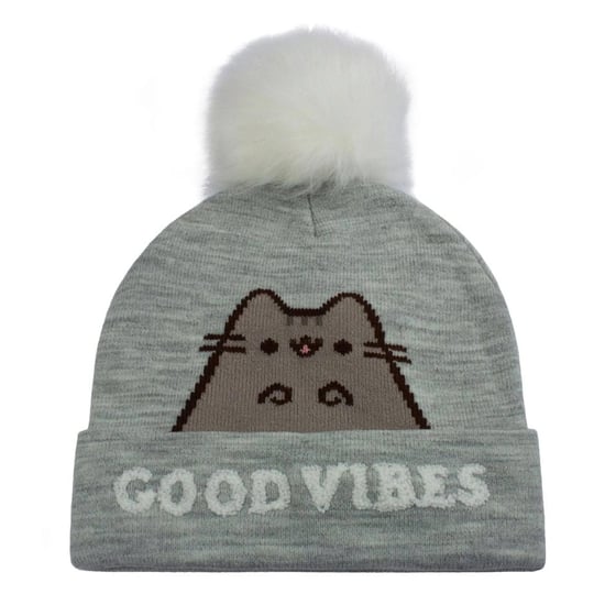 Pusheen - "Good Vibes" Mütze für Herren/Damen Unisex, Bommel (Grau/Weiß) - Image 1
