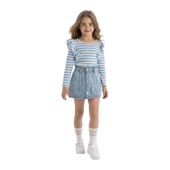 Minoti - Rock für Mädchen, Vorn geknöpft, Denim (Blau) - Image 4