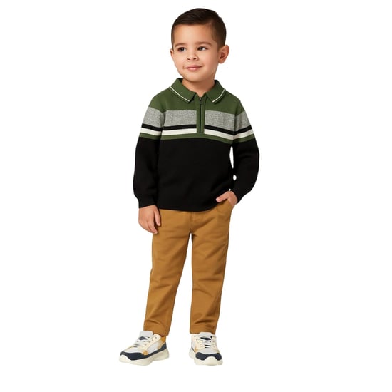 Minoti - Pullover Top für Jungen, mit kurzem Reißverschluss (Khakigrün) - Image 4