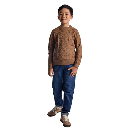 Minoti - Sweatshirt für Jungen, Rundhalsausschnitt, Mit Zopfmuster (Braun) - Image 4