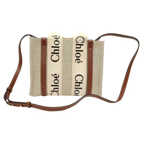 Chloé Kleine Woody Tragetasche aus beigem Baumwoll-Canvas - Image 1