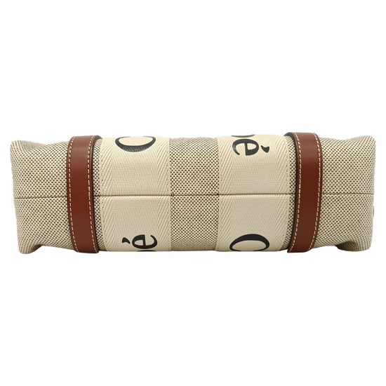 Chloé Kleine Woody Tragetasche aus beigem Baumwoll-Canvas - Image 4