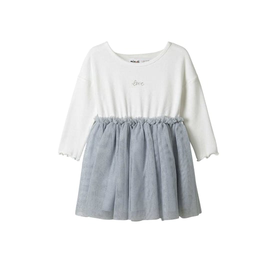 Minoti - Kleid mit ausgestelltem Rock für Mädchen, Netzmaterial (Weiß/Grau) - Image 1