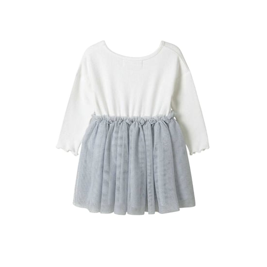 Minoti - Kleid mit ausgestelltem Rock für Mädchen, Netzmaterial (Weiß/Grau) - Image 2