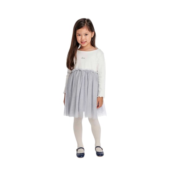 Minoti - Kleid mit ausgestelltem Rock für Mädchen, Netzmaterial (Weiß/Grau) - Image 4
