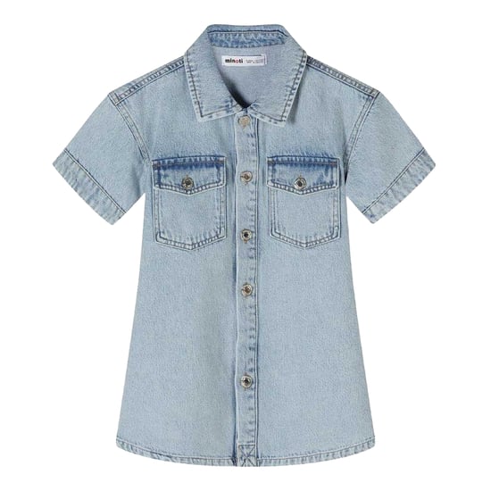 Minoti - Kleid für Mädchen, Mit Kragen, Denim, kurzärmlig (Hellblau) - Image 1
