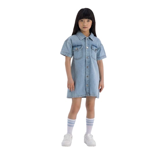 Minoti - Kleid für Mädchen, Mit Kragen, Denim, kurzärmlig (Hellblau) - Image 4