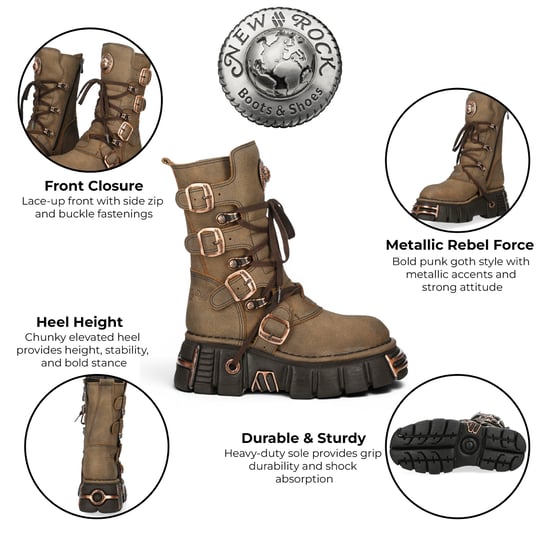 Neue Rock Brown Leder Gothic Mid-Calf Biker Boots - M-373XL-C120 - Image 2