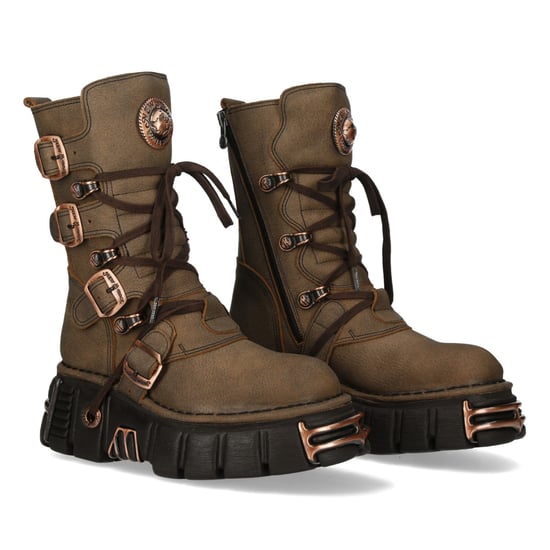 Neue Rock Brown Leder Gothic Mid-Calf Biker Boots - M-373XL-C120 - Image 4
