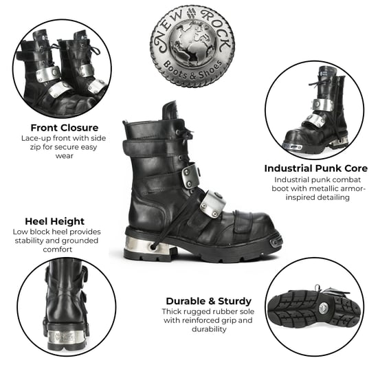 New Rock Metallic Black Leather Gothic Punk Rock High Boots - MET048-C9 - Image 2