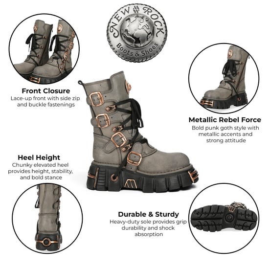 Neue Rock Grey Brown Leder Gothic Mid-Calf Biker Boots - M-373XL-C119 - Image 2