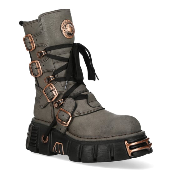 Neue Rock Grey Brown Leder Gothic Mid-Calf Biker Boots - M-373XL-C119 - Image 3