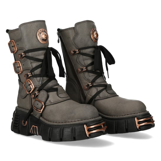Neue Rock Grey Brown Leder Gothic Mid-Calf Biker Boots - M-373XL-C119 - Image 4