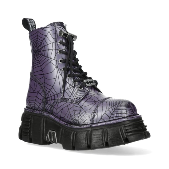 New Rock Lila Leder Gothic Militär Biker Stiefel - MILI084N-S3 - Image 3