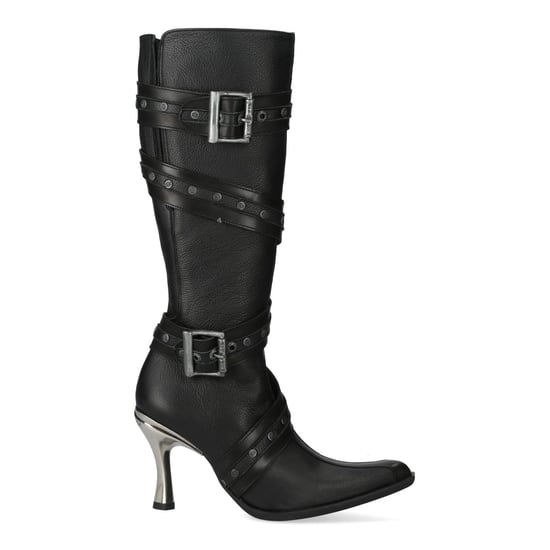 New Rock Damen-Kniehohe Gothic-Stiefel aus schwarzem Leder mit Absatz - M-9029-C10 - Image 1