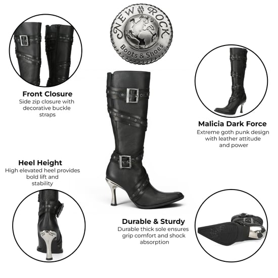 New Rock Damen-Kniehohe Gothic-Stiefel aus schwarzem Leder mit Absatz - M-9029-C10 - Image 2