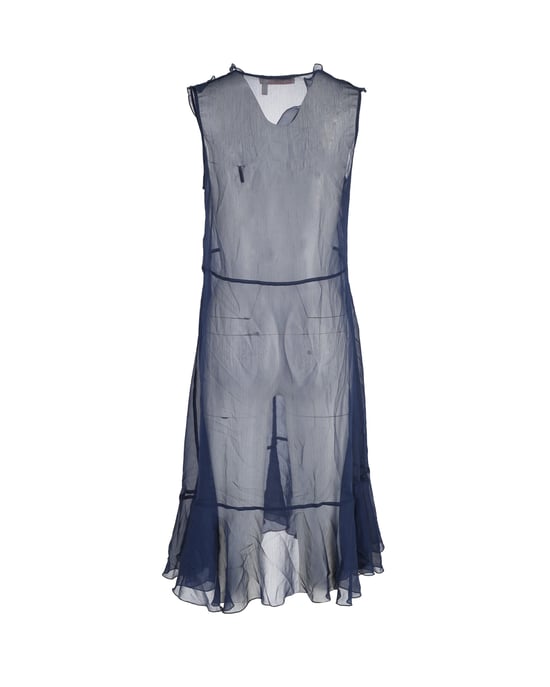 See by Chloé – Chiffonkleid mit Samtbesatz und Rüschen aus marineblauem Polyester - Image 3