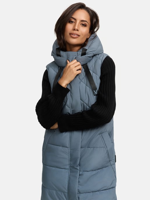 Marikoo lange Damen Steppweste mit Kapuze & Magnetverschluss – Narikaa - Image 4