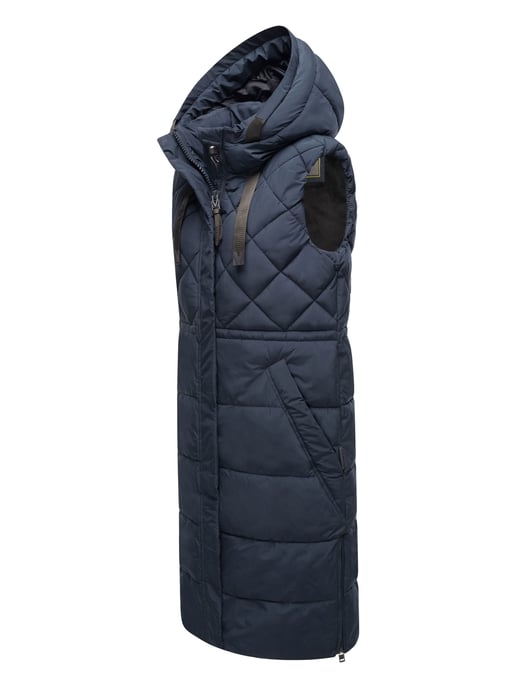 Marikoo lange Damen Steppweste mit Kapuze & Magnetverschluss – Narikaa - Image 3