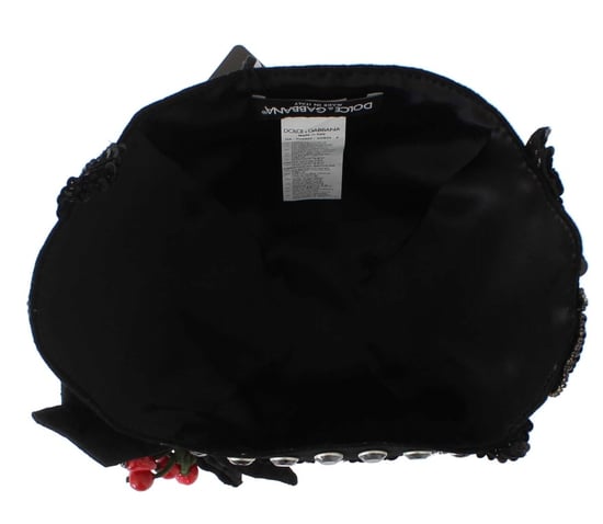 Dolce & Gabbana Black Crystal Gold Cherries Brooch Women's Hat - Image 5