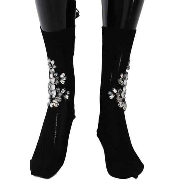 Dolce & Gabbana schwarze gestrickte Floral-Kristallsocken - Image 2