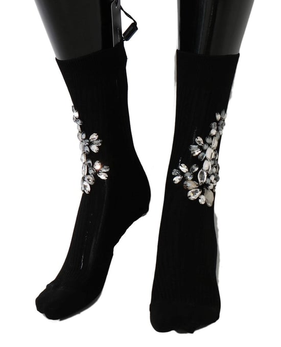Dolce & Gabbana schwarze gestrickte Floral-Kristallsocken - Image 3