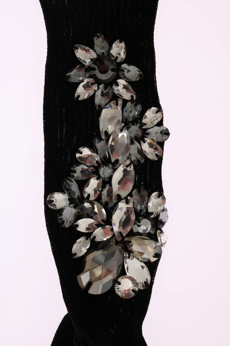 Dolce & Gabbana schwarze gestrickte Floral-Kristallsocken - Image 5