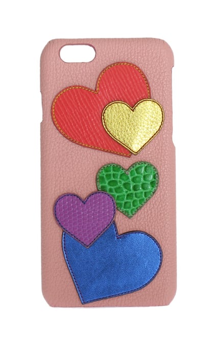 Dolce & Gabbana Chic Pink Leder Herz-Besetzte Damen Smartphone Hülle - Image 1