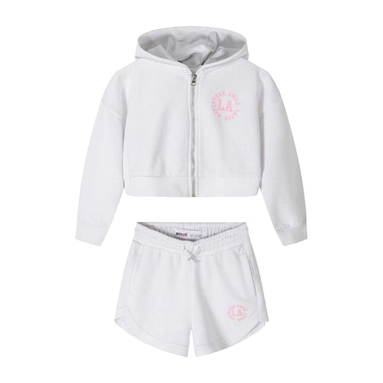 Minoti - Sweatshirt und Shorts Set für Mädchen, Mit vorderem Reißverschluss (Weiß) - Image 1