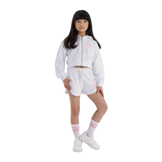 Minoti - Sweatshirt und Shorts Set für Mädchen, Mit vorderem Reißverschluss (Weiß) - Image 6