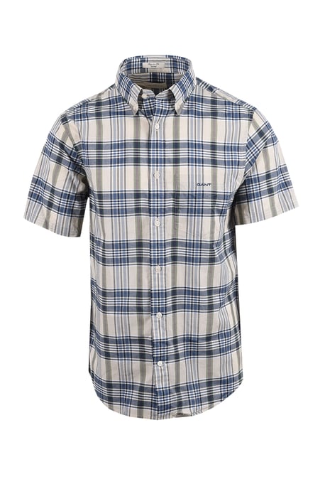 GANT MADRAS CHECK SHORT SLEEVED SHIRT FADED DENIM - Image 1