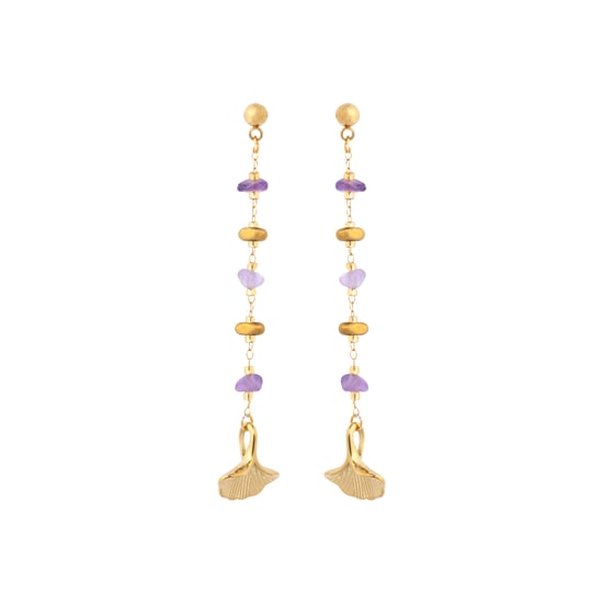 Luxenter Ohrringe mit 18 Karat Gelbgold-Finish und natürlichem Amethyst – Tarthae - Image 1