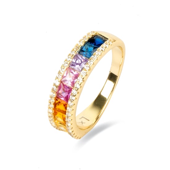 Luxenter Ring aus 925er Sterlingsilber mit mehrfarbigen Zirkonia-Steinen, 18 Karat Gold-Finish – Bhaime - Image 1