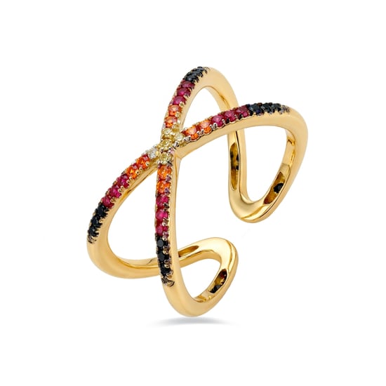 Luxenter Ring mit mehrfarbigen Zirkonia-Steinen, veredelt mit 18 Karat Gelbgold – Zadra - Image 1