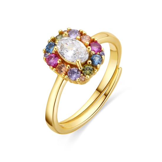 Luxenter Ring aus 925er Sterlingsilber mit mehrfarbigen Zirkonia, 18 Karat Gelbgold-Finish – Mezay - Image 1