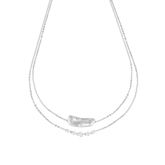 Luxenter Halskette aus 925er Sterlingsilber mit weißer Perle, rhodiniert – Danysda - Image 1