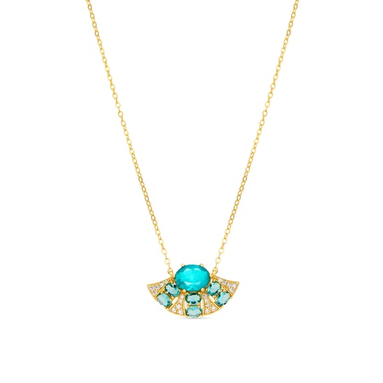Luxenter Halskette aus 925er Sterlingsilber und grünem Paraiba-Hydrothermalquarz mit 18 Karat Gelbgold-Finish – Kioly - Image 1
