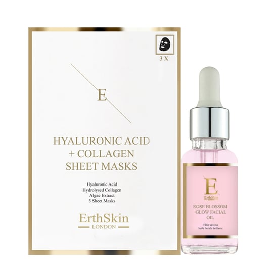 Rosenblüten-Glow-Gesichtsöl 30ml + Hyaluronsäure- und Kollagenmaske - 3 Blätter - Image 1