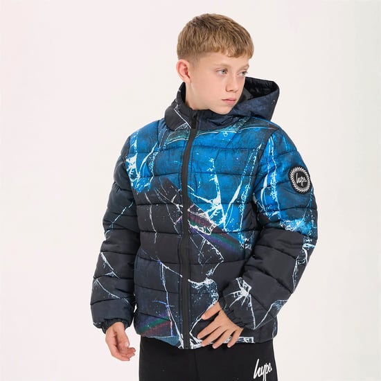 Jungen gepolsterte Jacke Kinder Schwarz Blau Kapuze Steppwarm Wintermantel - Image 3