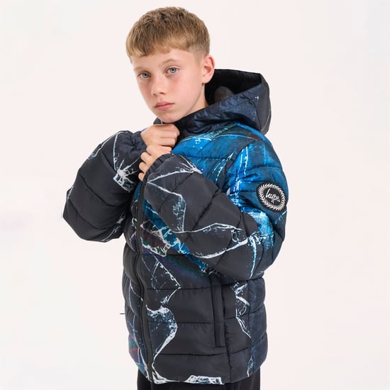 Jungen gepolsterte Jacke Kinder Schwarz Blau Kapuze Steppwarm Wintermantel - Image 4