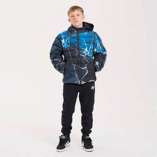Jungen gepolsterte Jacke Kinder Schwarz Blau Kapuze Steppwarm Wintermantel - Image 5